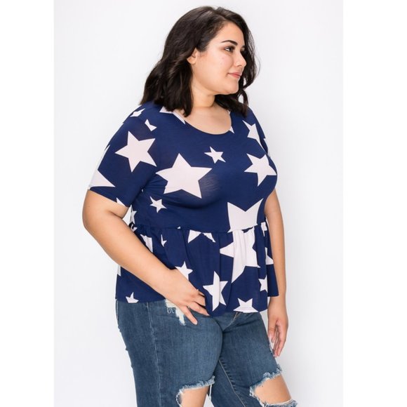 1x-3x Super cute star print hem tunic top - Picture 2 of 9